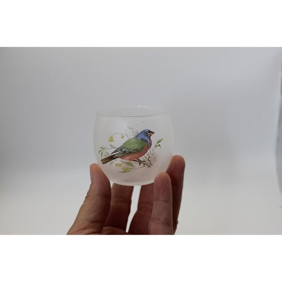 Vintage Votive Holder Tea Light Bird Motif Frosted Glass Japanese - Picture 3 of 5